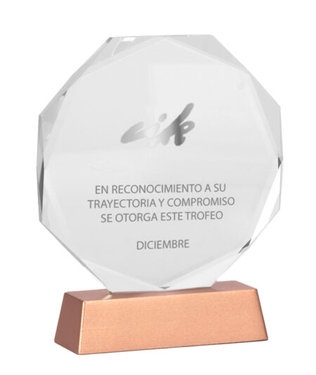 A98 Trofeo Galvano de Cristal RUNE con base cobrizada.