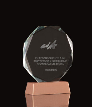 A98 Trofeo Galvano de Cristal RUNE con base cobrizada.